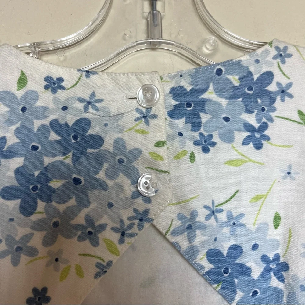 Vintage Gymboree Y2K 2001 Cotton Linen Blue White Floral Dress Large‎ 5 Years